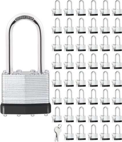 6Pcs Padlocks with Same Keys,Laminated Steel Black Silver(1-9/16",40mm),Long Shackle for Sheds,Gates,Fences,Toolbox,Outdoor and Indoor Use in Saudi Arabia