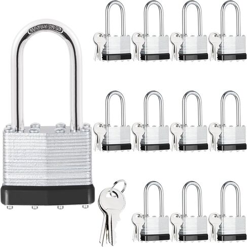 6Pcs Padlocks with Same Keys,Laminated Steel Black Silver(1-9/16",40mm),Long Shackle for Sheds,Gates,Fences,Toolbox,Outdoor and Indoor Use in Saudi Arabia