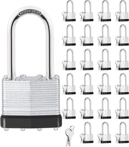 6Pcs Padlocks with Same Keys,Laminated Steel Black Silver(1-9/16",40mm),Long Shackle for Sheds,Gates,Fences,Toolbox,Outdoor and Indoor Use in Saudi Arabia