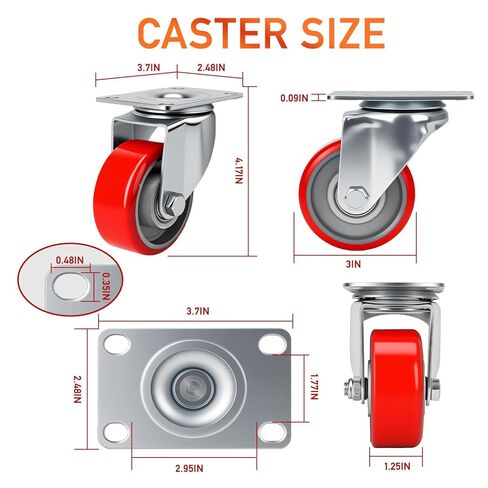 3 Inch Caster,Heavy Duty Caster Wheels Set of 4,Load 1400 Lbs,Polyurethane Steel Wheels,Noiseless Swivel Casters for Trolleys,Furniture,Toolboxes(2Swivel&2Rigid) in Saudi Arabia