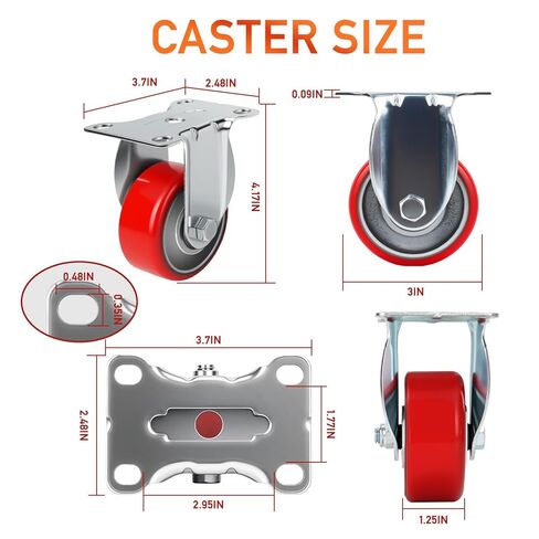 3 Inch Caster,Heavy Duty Caster Wheels Set of 4,Load 1400 Lbs,Polyurethane Steel Wheels,Noiseless Swivel Casters for Trolleys,Furniture,Toolboxes(2Swivel&2Rigid) in Saudi Arabia