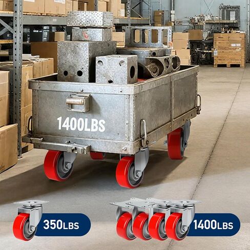 3 Inch Caster,Heavy Duty Caster Wheels Set of 4,Load 1400 Lbs,Polyurethane Steel Wheels,Noiseless Swivel Casters for Trolleys,Furniture,Toolboxes(2Swivel&2Rigid) in Saudi Arabia