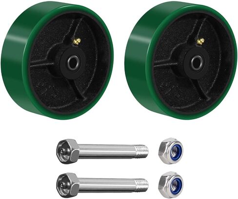 عجلات شديدة التحمل مقاس 5 × 2 بوصة، من مادة البولي يوريثين على عجلة من الحديد الزهر، مجموعة من عجلتين صناعيتين بديلتين لصندوق أدوات العربة (عجلتان، أخضر) in Kuwait