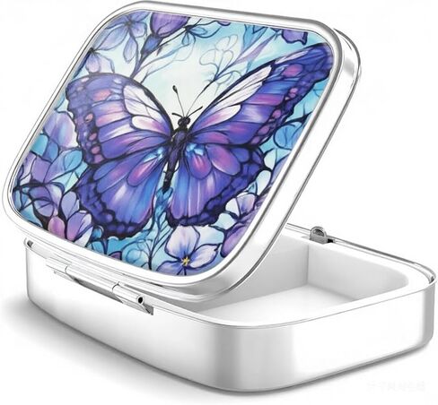 WATASSA Pill Box with Animal Style Mirror All-in-One 2-Compartment Portable Medicine Organizer, Marble Pattern Travel Pill Case for Vitamins&Daily Medication(Fits Pocket/Purse) (Purple Butterfly) in Saudi Arabia