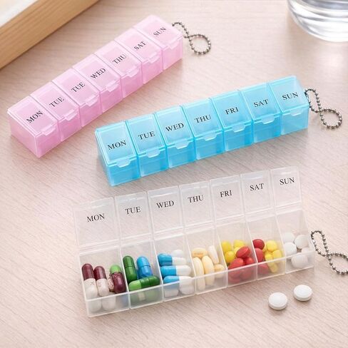 3 Pcs Pill Box, 7 Day Time a Day Pill Dispenser Storage Case Portable Medicine Storage Box Travel Pill Boxes Tablet Box(Blue,Pink,Transparent) in Saudi Arabia