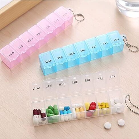 3 Pcs Pill Box, 7 Day Time a Day Pill Dispenser Storage Case Portable Medicine Storage Box Travel Pill Boxes Tablet Box(Blue,Pink,Transparent) in Saudi Arabia