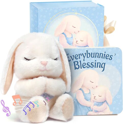Baptism Gifts for Girl, Catholic Christening, Baby Dedication & Baptismal Gift Set for Baby Girls & Kids, with 9" Musical Praying Bunny Plush Toy & Everybunnies' Blessing Book in Keepsake Box in Kuwait