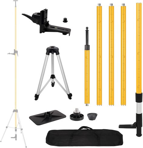 12 Ft+1.7Ft/3.6M+0.6M Professional Lasers Level Pole with Tripod, Adjustable Telescoping Pole for Leveling Tools, Multi-functional Fine-tuning Bracket with 1/4" and 5/8" Thread Adapters, Includes Bag in Saudi Arabia