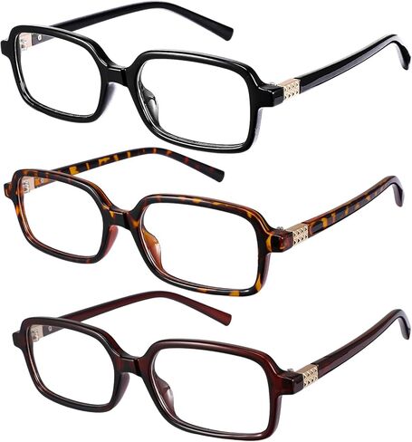 نظارات JATEBI Retro Blue Light للنساء 3 عبوات - نظارات كمبيوتر مستطيلة مضادة لإجهاد العين، نظارات زرقاء تحجب الضوء الأزرق بدون وصفة طبية in Saudi Arabia
