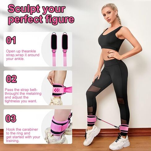 Ankle Resistance Bands with Cuffs Set, Ankle Bands for Working Out, Exercise Bands for Legs and Butt, Workout Equipment for Fitness Training, Ankle Straps for Women in Saudi Arabia