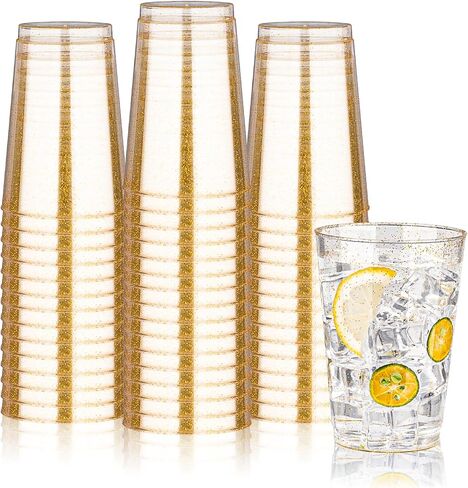 BESTVIP 12oz Silver Plastic Cups, 100 Pack Silver Rimmed Disposable Cups, Heavy-duty Party Cocktail Glasses for Christmas, Plastic Cups for Party, Holiday, Wedding and Birthday in Saudi Arabia