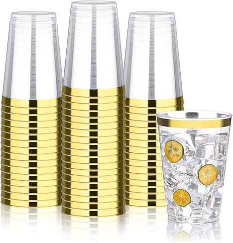 BESTVIP 12oz Silver Plastic Cups, 100 Pack Silver Rimmed Disposable Cups, Heavy-duty Party Cocktail Glasses for Christmas, Plastic Cups for Party, Holiday, Wedding and Birthday in Saudi Arabia