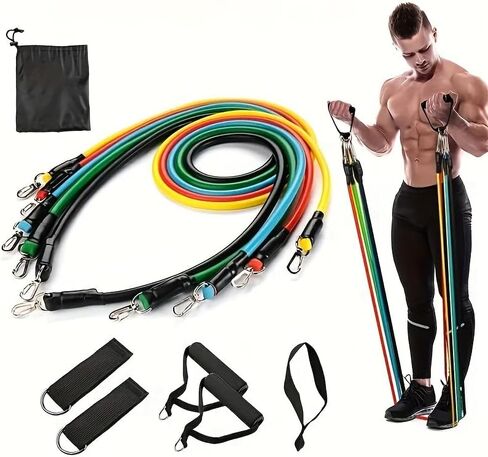 11PCS Resistance Band Set with Foam Handles, Multi-Level Elastic Tubes, for Full-Body Shaping Home Workouts in Saudi Arabia