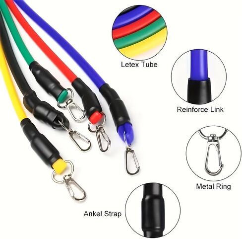 11PCS Resistance Band Set with Foam Handles, Multi-Level Elastic Tubes, for Full-Body Shaping Home Workouts in Saudi Arabia
