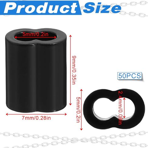 50 Pcs 1/16" Aluminum Crimping Loop Sleeve, Double Barrel Cable Crimps Ferrule Black Wire Rope Sleeves for Crimping End Fix in Saudi Arabia