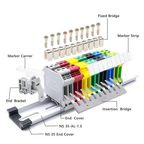 UK5N Screw clamp End Cap Detent Insert Jumper Bridge Marking Strip Assembly kit Combination DIN Rail Terminal Block kit in Saudi Arabia