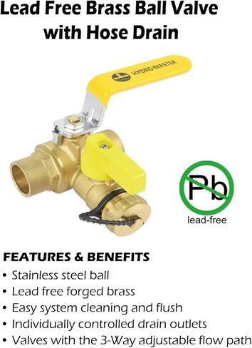 صمام كروي بمنفذ كامل للعرق 3/4 بوصة من HYDRO MASTER مع تصريف ومقبض قابل للعكس، نحاس خالٍ من الرصاص، تدفق T 3/4 بوصة، اتصال للعرق in Kuwait