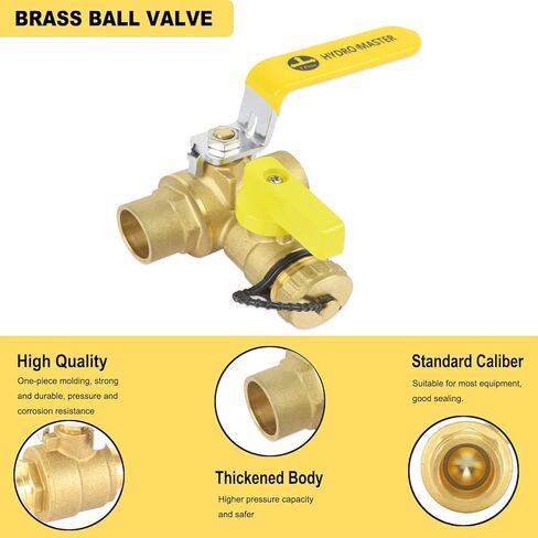 صمام كروي بمنفذ كامل للعرق 3/4 بوصة من HYDRO MASTER مع تصريف ومقبض قابل للعكس، نحاس خالٍ من الرصاص، تدفق T 3/4 بوصة، اتصال للعرق in Kuwait