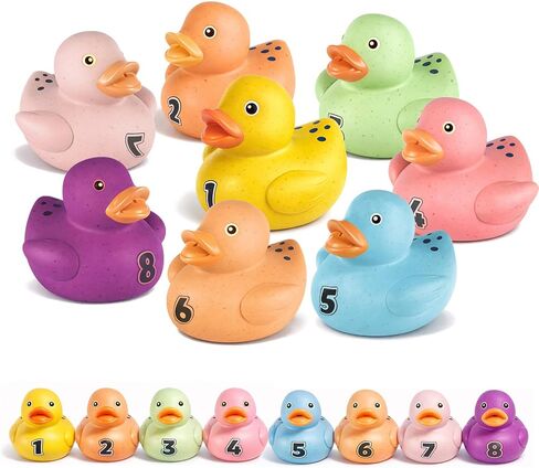 Baby Bath Toys 6-12 Months, Floating Duck Toy and Sensory Balls Set for Toddlers 1-3, Wheat Straw Soft & No Hole Shower Gift Infant Montessori 9 Pack in Kuwait