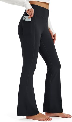 MAGCOMSEN Womens Fleece Lined Leggings Flare Pants High Waist Water Resistant Winter Thermal Casual Pants with Pockets in Saudi Arabia