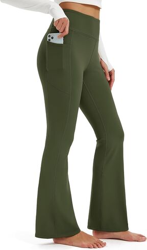 MAGCOMSEN Womens Fleece Lined Leggings Flare Pants High Waist Water Resistant Winter Thermal Casual Pants with Pockets in Saudi Arabia