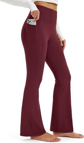 MAGCOMSEN Womens Fleece Lined Leggings Flare Pants High Waist Water Resistant Winter Thermal Casual Pants with Pockets in Saudi Arabia
