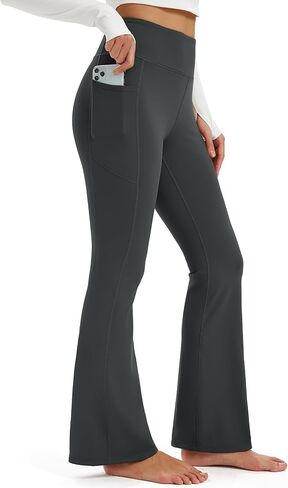 MAGCOMSEN Womens Fleece Lined Leggings Flare Pants High Waist Water Resistant Winter Thermal Casual Pants with Pockets in Saudi Arabia