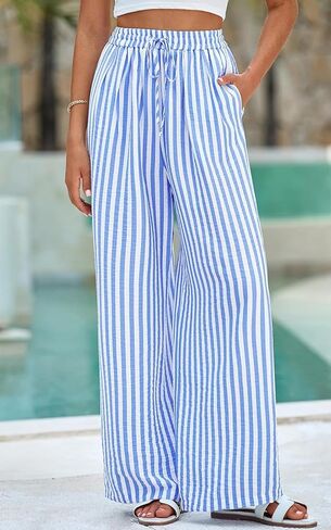 سراويل Palazzo للنساء ذات خصر مرن وزهور خفيفة الوزن، سراويل نسائية كاجوال واسعة الساق Y2k Boho Beach Outfits in Saudi Arabia