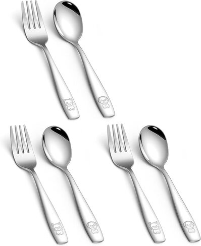 مجموعة أدوات المائدة للأطفال من 6 قطع من HaWare، مجموعة أدوات فضية للأطفال من الفولاذ المقاوم للصدأ، شوك وملاعق للأطفال من الفئة الغذائية، مجموعة أدوات مائدة آمنة للأطفال مع نمط مقبض حيواني لطيف، آمنة للاستخدام في غسالة الأطباق in Kuwait