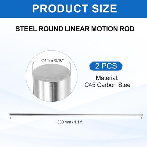 MECCANIXITY 2 قطعة قضبان الحركة الخطية، 4 مم (3/16 بوصة) OD 330 مم (1.1 قدم) طول دليل عمود قضيب الحركة الفولاذي، عمود قضيب السكك الحديدية الخطي لـ CNC، طابعة ثلاثية الأبعاد in Kuwait