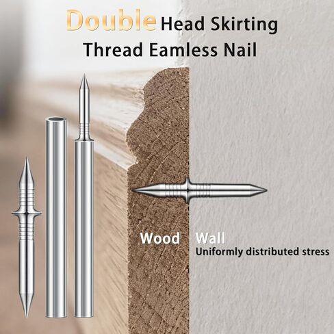 600 Pcs Double Headed Skirting Nails with 6 Sleeve Installation Tools, Thread Seamless Invisible Carbon Steel No Mark Nails for Skirting, Baseboard, Door frames, Cabinets in Kuwait