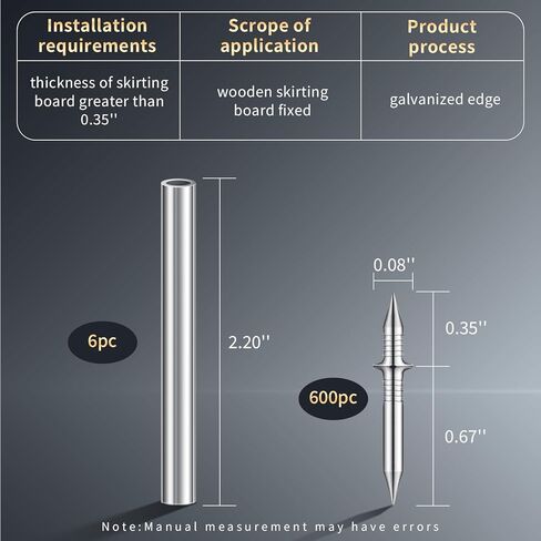600 Pcs Double Headed Skirting Nails with 6 Sleeve Installation Tools, Thread Seamless Invisible Carbon Steel No Mark Nails for Skirting, Baseboard, Door frames, Cabinets in Kuwait