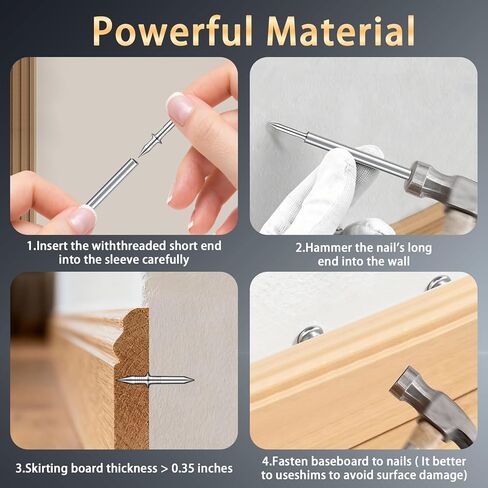 600 Pcs Double Headed Skirting Nails with 6 Sleeve Installation Tools, Thread Seamless Invisible Carbon Steel No Mark Nails for Skirting, Baseboard, Door frames, Cabinets in Kuwait