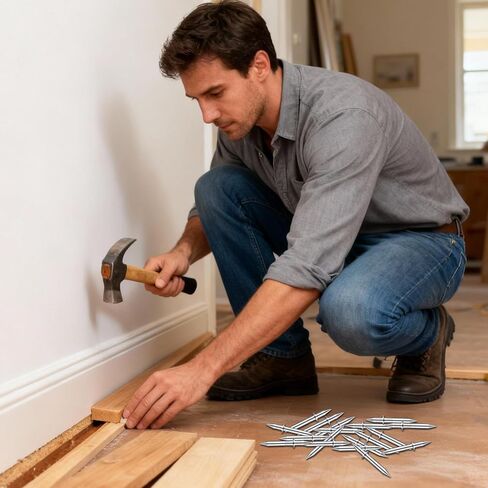 600 Pcs Double Headed Skirting Nails with 6 Sleeve Installation Tools, Thread Seamless Invisible Carbon Steel No Mark Nails for Skirting, Baseboard, Door frames, Cabinets in Kuwait