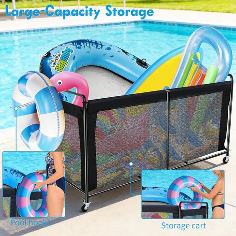 تخزين عائم لحمام السباحة، منظم تخزين عائم لحمام السباحة مع عجلات، صندوق تخزين لحمام السباحة في الهواء الطلق للمعكرونة والعوامات والمناشف ومنظم شبكي لمعدات السباحة، أسود in Kuwait