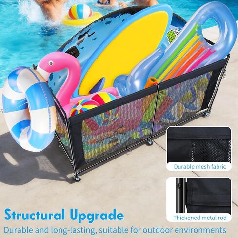 تخزين عائم لحمام السباحة، منظم تخزين عائم لحمام السباحة مع عجلات، صندوق تخزين لحمام السباحة في الهواء الطلق للمعكرونة والعوامات والمناشف ومنظم شبكي لمعدات السباحة، أسود in Kuwait