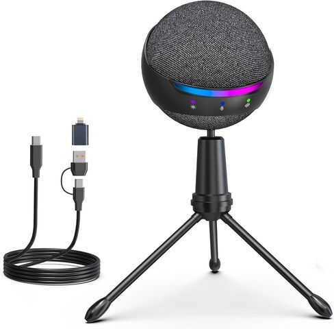 ميكروفون ZealSound Podcast USB للكمبيوتر الشخصي/Mac/iPhone، ميكروفون مكثف قلبي مع تقليل الضوضاء، النقر لكتم الصوت، إضاءة RGB، مراقبة عدم زمن الاستجابة، التحكم في مستوى الصوت للألعاب، التسجيل، يوتيوب in Saudi Arabia
