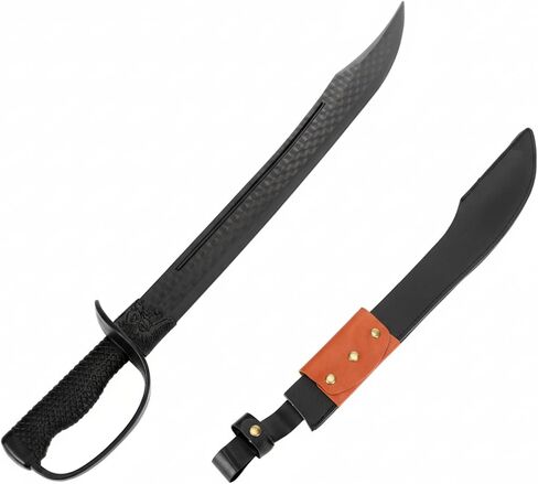 25" Polypropylene Pirate Sword Martial Arts Training Sword with Leather Scabbard Black Broadsword High Toughness Blade for Adults Cosplay Medieval Renaissance Practice Prop Costume in Saudi Arabia