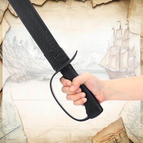 25" Polypropylene Pirate Sword Martial Arts Training Sword with Leather Scabbard Black Broadsword High Toughness Blade for Adults Cosplay Medieval Renaissance Practice Prop Costume in Saudi Arabia