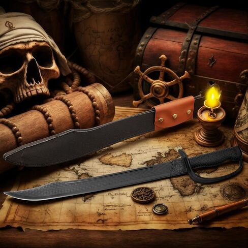 25" Polypropylene Pirate Sword Martial Arts Training Sword with Leather Scabbard Black Broadsword High Toughness Blade for Adults Cosplay Medieval Renaissance Practice Prop Costume in Saudi Arabia