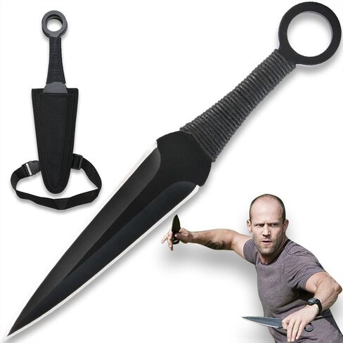 مجموعة سكاكين رمي وغمد مكونة من ثلاث قطع من EXPENDABLES Kunai - مرخصة رسميًا، قطعة واحدة من الفولاذ المقاوم للصدأ AUS-6، مقبض ملفوف بالحبل - نسخة طبق الأصل من الفيلم الأصلي للتجميع والرمي - الطول 12 in Saudi Arabia