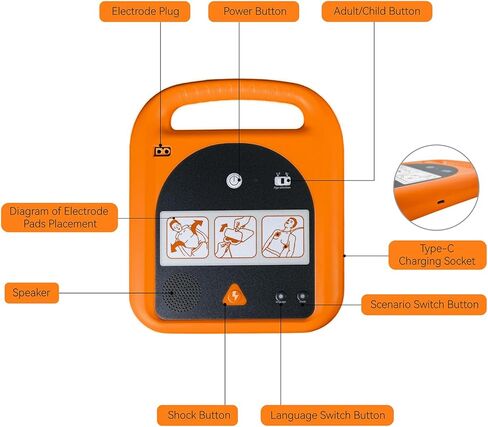 مدرب AED، جهاز تدريب محمول مع 4 سيناريوهات، مطالبات صوتية باللغة الإنجليزية فقط للطلاب المتدربين المبتدئين في الإسعافات الأولية in Kuwait