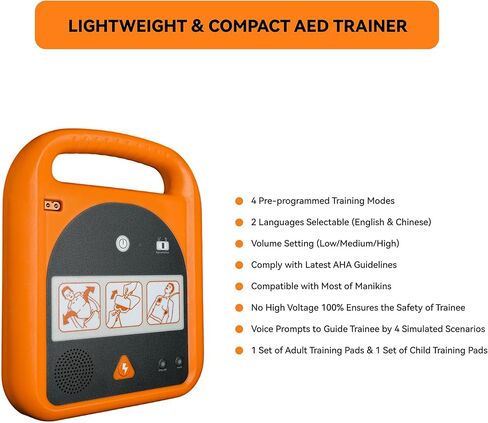 مدرب AED، جهاز تدريب محمول مع 4 سيناريوهات، مطالبات صوتية باللغة الإنجليزية فقط للطلاب المتدربين المبتدئين في الإسعافات الأولية in Kuwait