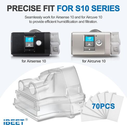 حوض غرفة الماء المرطب البديل لـ AirSense 10 ولـ AirCurve 10 مع 70 مرشحًا - منفذ ملء سريع، وختم مانع للتسرب، وقاعدة معززة - لوازم IBEET لسلسلة S10 in Saudi Arabia