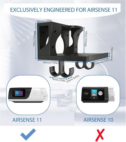 Wall Mount Shelf for AirSense 11 – Includes Mask Hook & Hose Hanger – Space-Saving, Durable Design – Easy Installation in Saudi Arabia