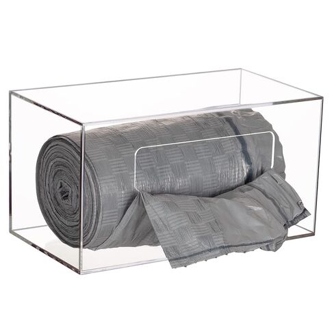 حامل لفافة موزع أكياس القمامة كبير جدًا، حامل لفافة موزع أكياس القمامة من الأكريليك على الحائط لخزانة المطبخ، منظم بطانات سلة المهملات تحت الحوض، شفاف in Kuwait