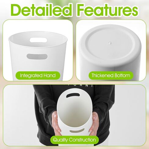 6 Pack Small Trash Can Wastebasket 1.5 Gallon Plastic Garbage Container Basket Recycling Bins with Handles for Home Bathrooms Bedroom Laundry Kids Room Kitchen Office College Dorms (White) in Saudi Arabia