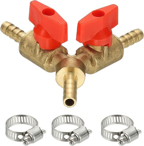 PATIKIL 3 Way Shut Off Ball Valve, 1/4" Y Shaped 3 Way Brass Garden Hose Barb Splitter Line Sprayer Parts Coolant Hose Valve Fitting with 2 Red Switch for Gas Fuel Oxygen, 1 Set in Saudi Arabia