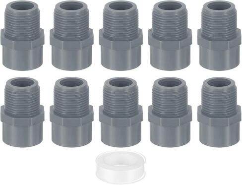 uxcell PVC Male Adapter Pipe Fitting, 10Pcs 3/4" 2-Way PVC Pipe Connectors with Sealant Tape (Socket x Male Thread), Hose Adapter Coupling for Plumbing Water Line (Grey) in Saudi Arabia