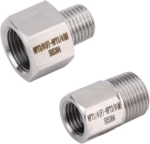 2pcs NPT 1/4" to 3/8" and 3/8" to 1/4" Male & Female Angle Adapters Reducer, Stainless Steel Full Thread Adapter for Kitchen Bathroom Faucet Water Line Ice Maker Connector in Saudi Arabia